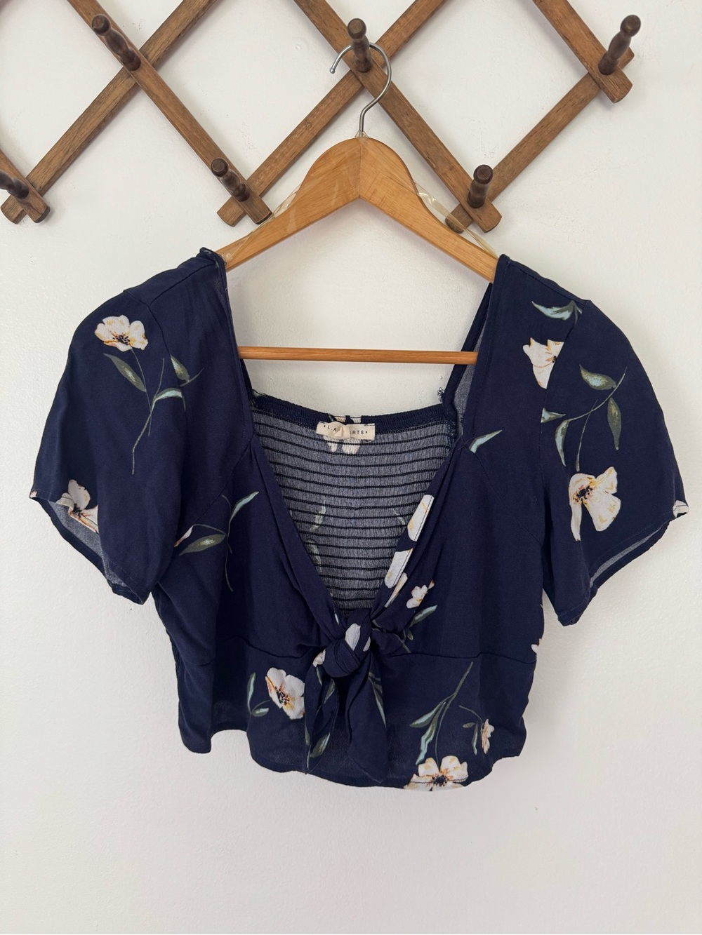 LA Hearts Navy Floral Tie Front Croo Top - NWOT